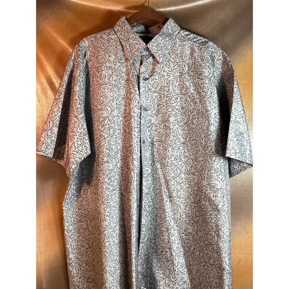 Grey with floral design button up Shirt Shinawatra Thai size L - Picture 1 of 5